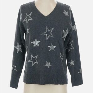LOFT Charcoal Star V-Neck Sweater-  Large